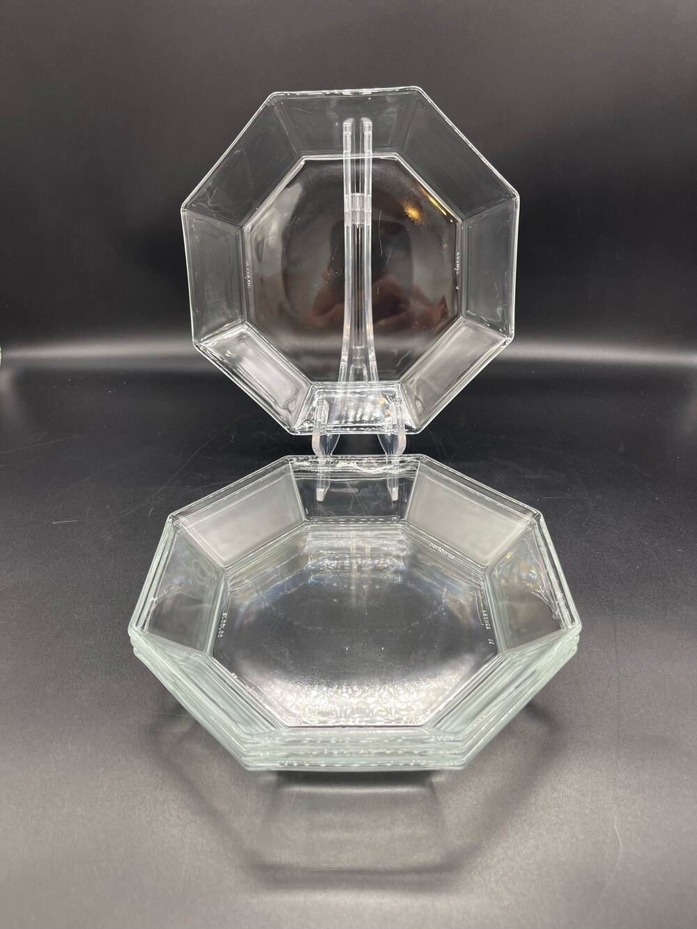Arcoroc Octime Octagon Clear Glass Set of 4 Soup Bowls 7.5" France